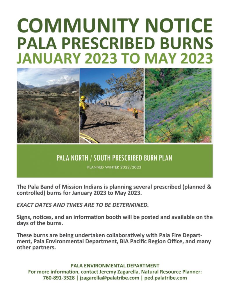 Pala Environmental Department PED Pala Band of Mission Indians PBMI Pala Fire Deparment Bureau of Indian Affairs BIA Fire Management Prescribed Burns