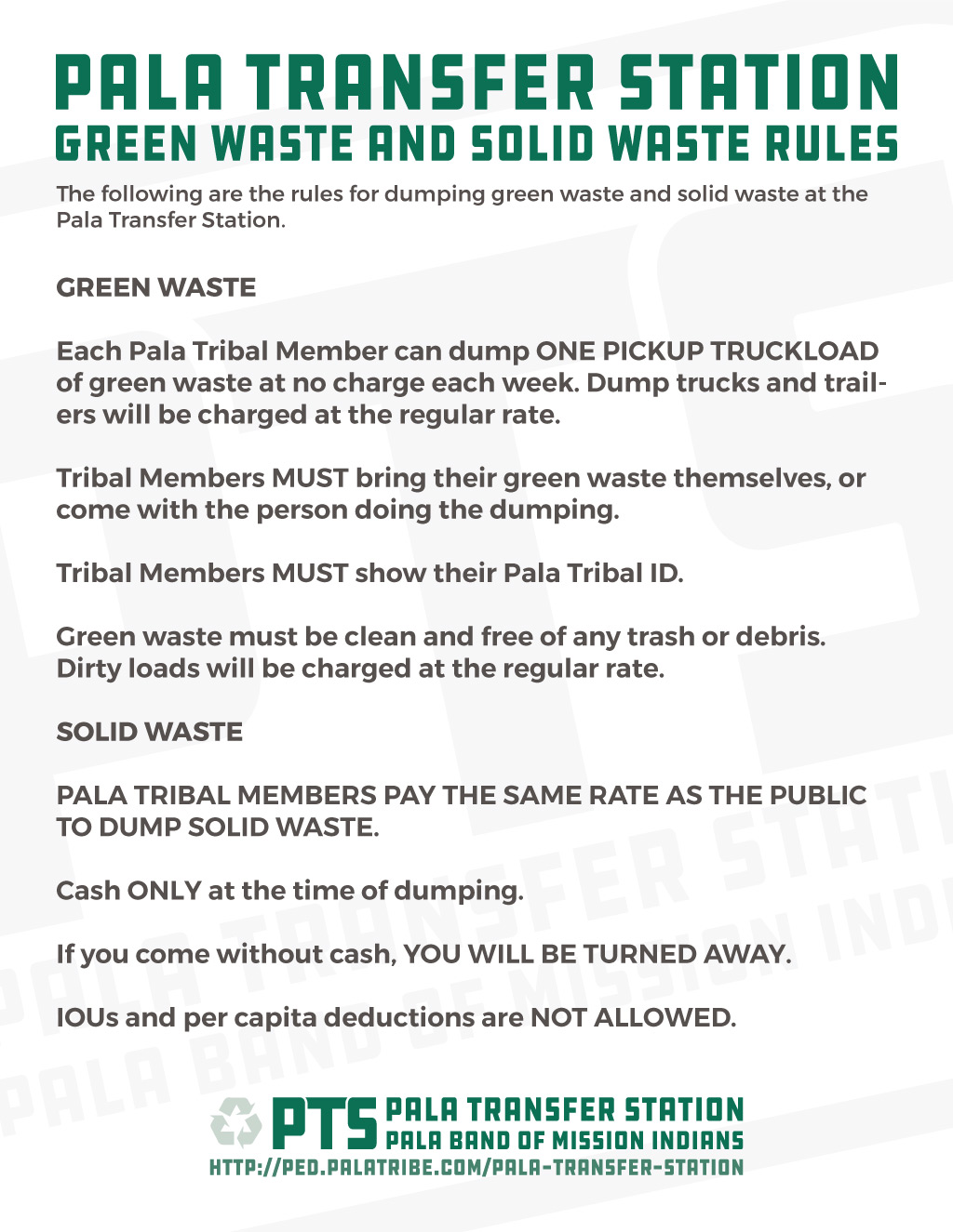 Pala Band of Mission Indians Pala Transfer Station Green Waste Solid Waste Rules 2024