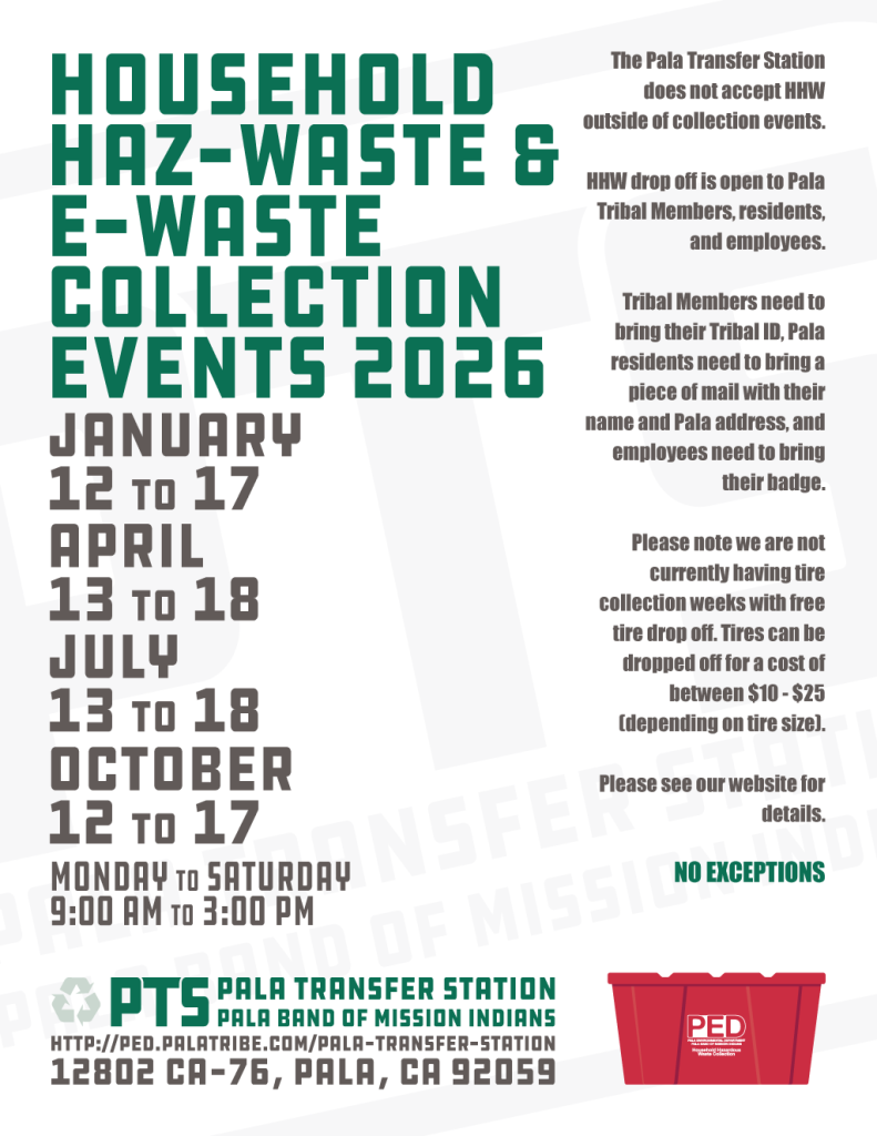 Pala Band California Environmental Department PED Planet Pala Hazardous Electronic Waste Haz-Waste E-Waste 2026